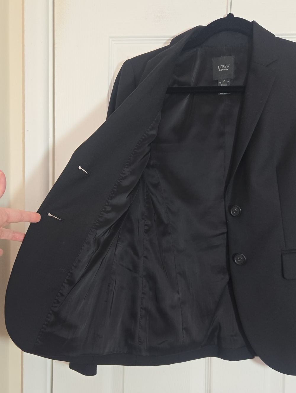 J.Crew 1035 Super 120s Wool Blazer Black Size 0 Two Button Work Career - Picture 10 of 11